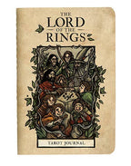 Notebook titled 'The Lord of the Rings Tarot Journal' with character illustration on beige background