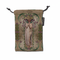 Drawstring pouch with fairy design and decorative patterns on a beige background
