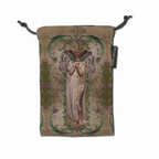 Drawstring pouch with fairy design and decorative patterns on a beige background