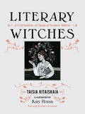 Book cover of 'Literary Witches' with a black and white illustration of a witch.