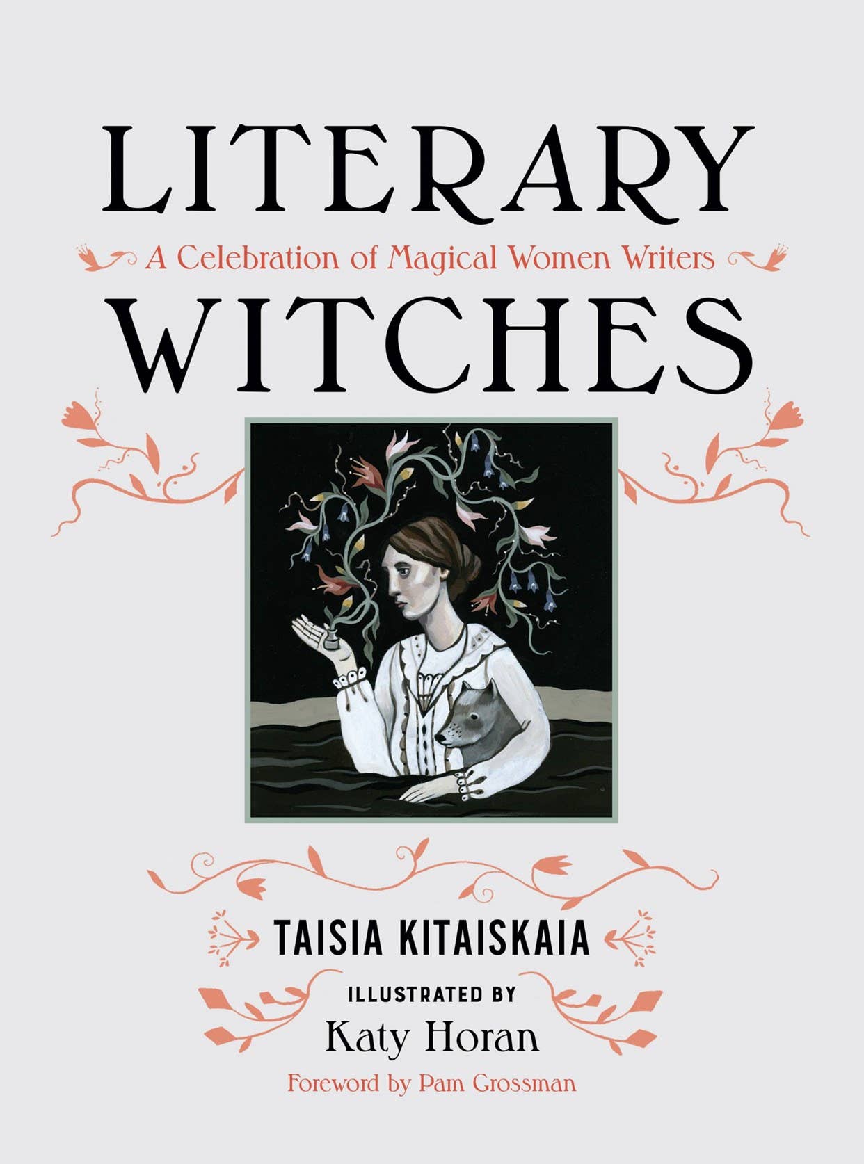 Book cover of 'Literary Witches' with a black and white illustration of a witch.