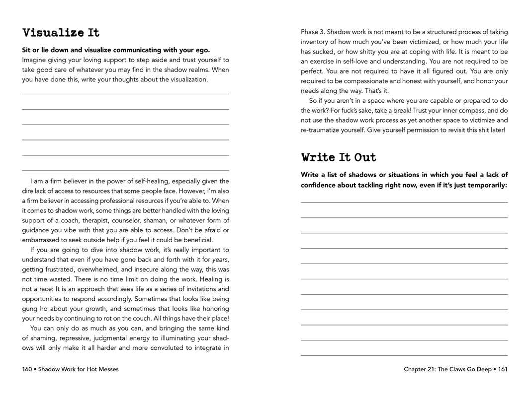 Page from a book or guide on shadow work with text and a blank line for writing.