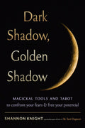 Book cover of 'Dark Shadow, Golden Shadow' with a crescent moon on a black background
