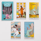 Set of tarot cards with colorful illustrations on a white background