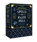 Book titled 'Spells to Raise Hell' with decorative elements on a white background