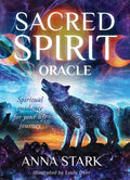 Book cover of 'Sacred Spirit Oracle' with a wolf and celestial design.