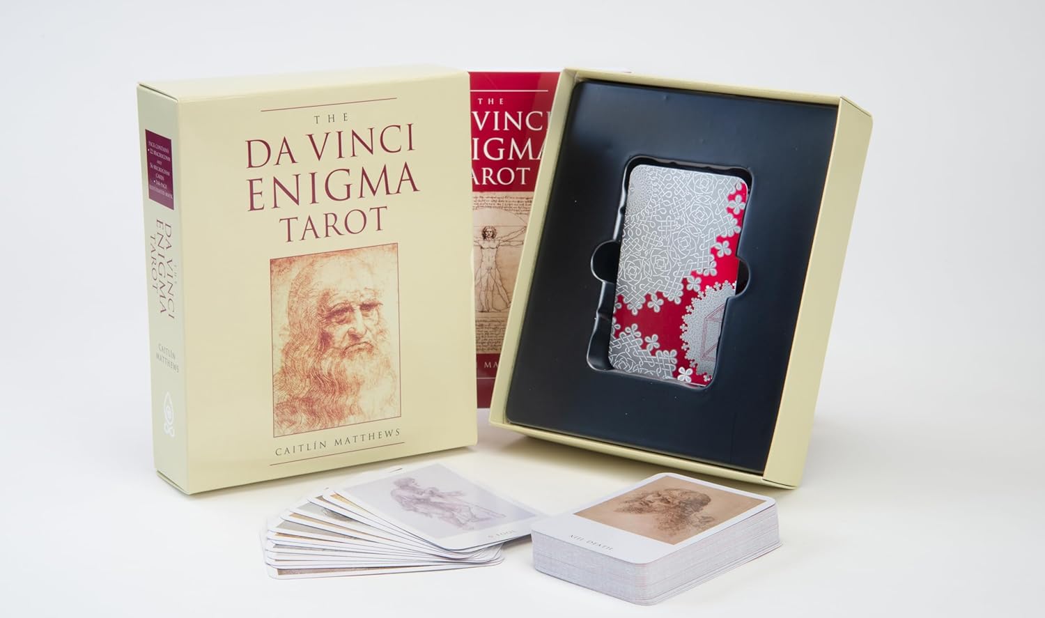 Da Vinci Enigma Tarot set with cards and box on a white background