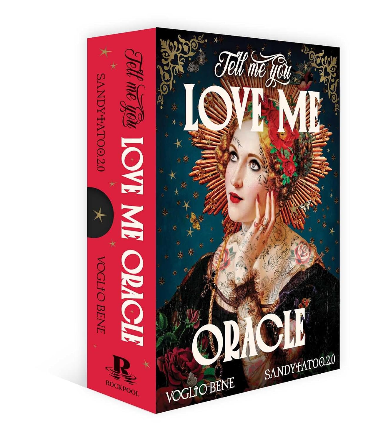 Book titled 'Tell Me You Love Me Oracle' with a decorative cover featuring an illustration of a woman.