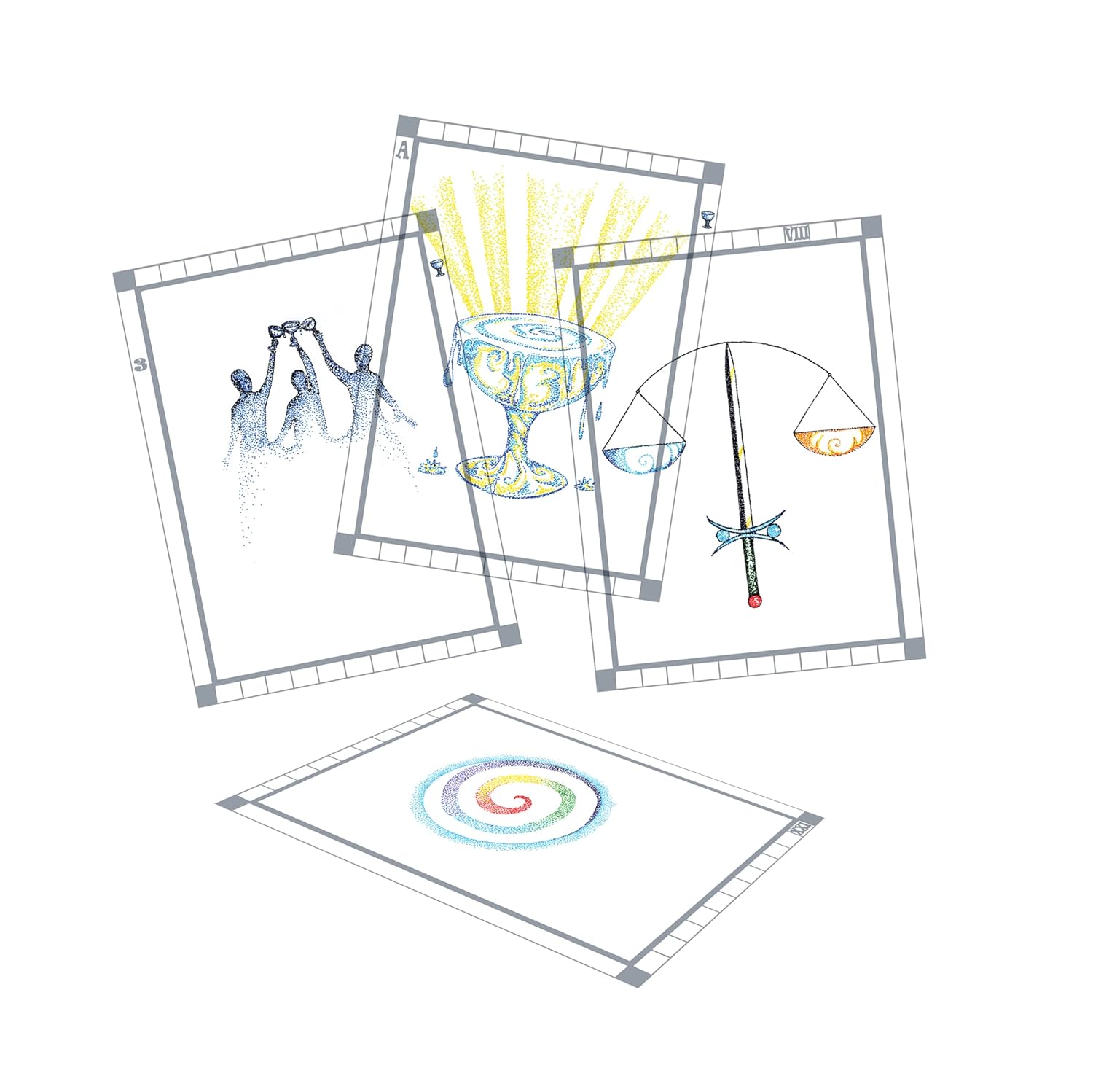 Set of tarot card illustrations on a white background