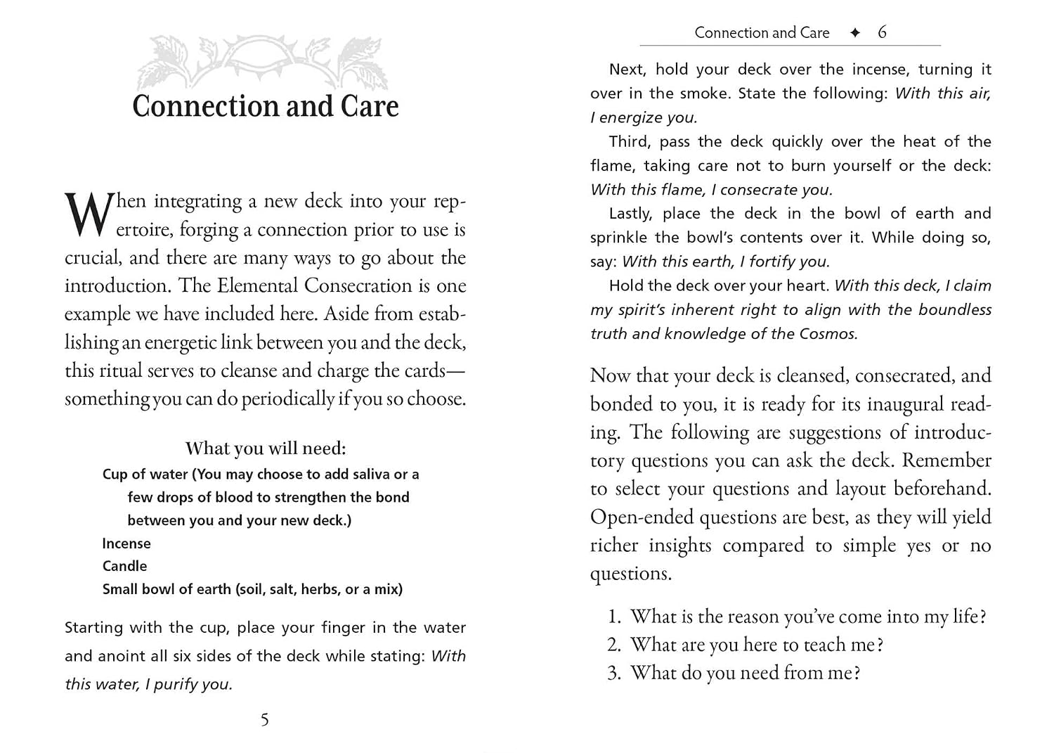 Text page from a book or manual titled 'Connection and Care' with instructions on integrating a new deck.