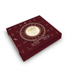 Maroon book with gold and white design on a white background