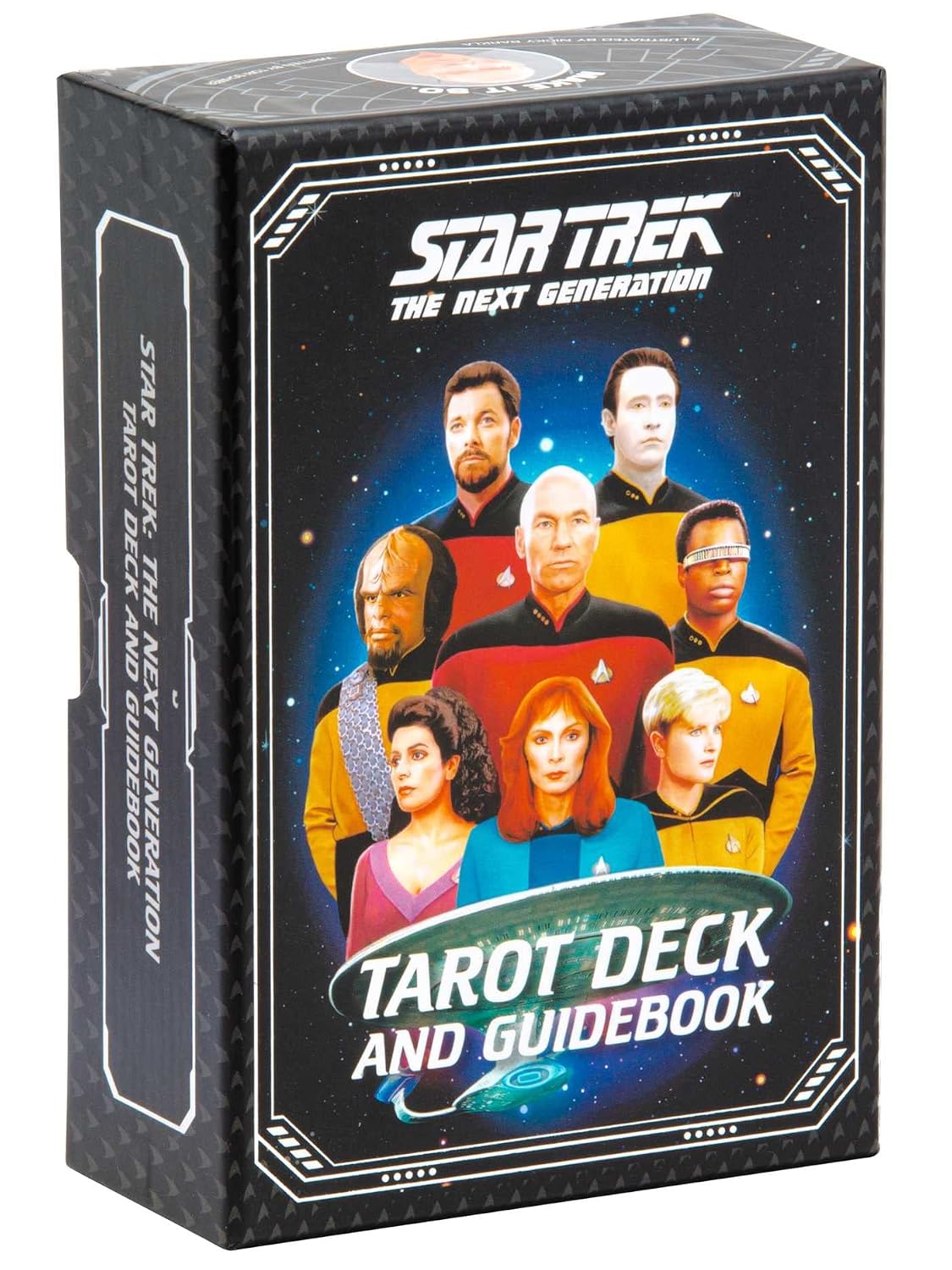 Star Trek The Next Generation Tarot Deck and Guidebook packaging with character images on a black background