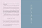 A printed card or booklet page with a pale pink left side containing paragraphs of text and a right side with a light blue panel titled 'ORACLE PROMPTS' in large vertical letters.