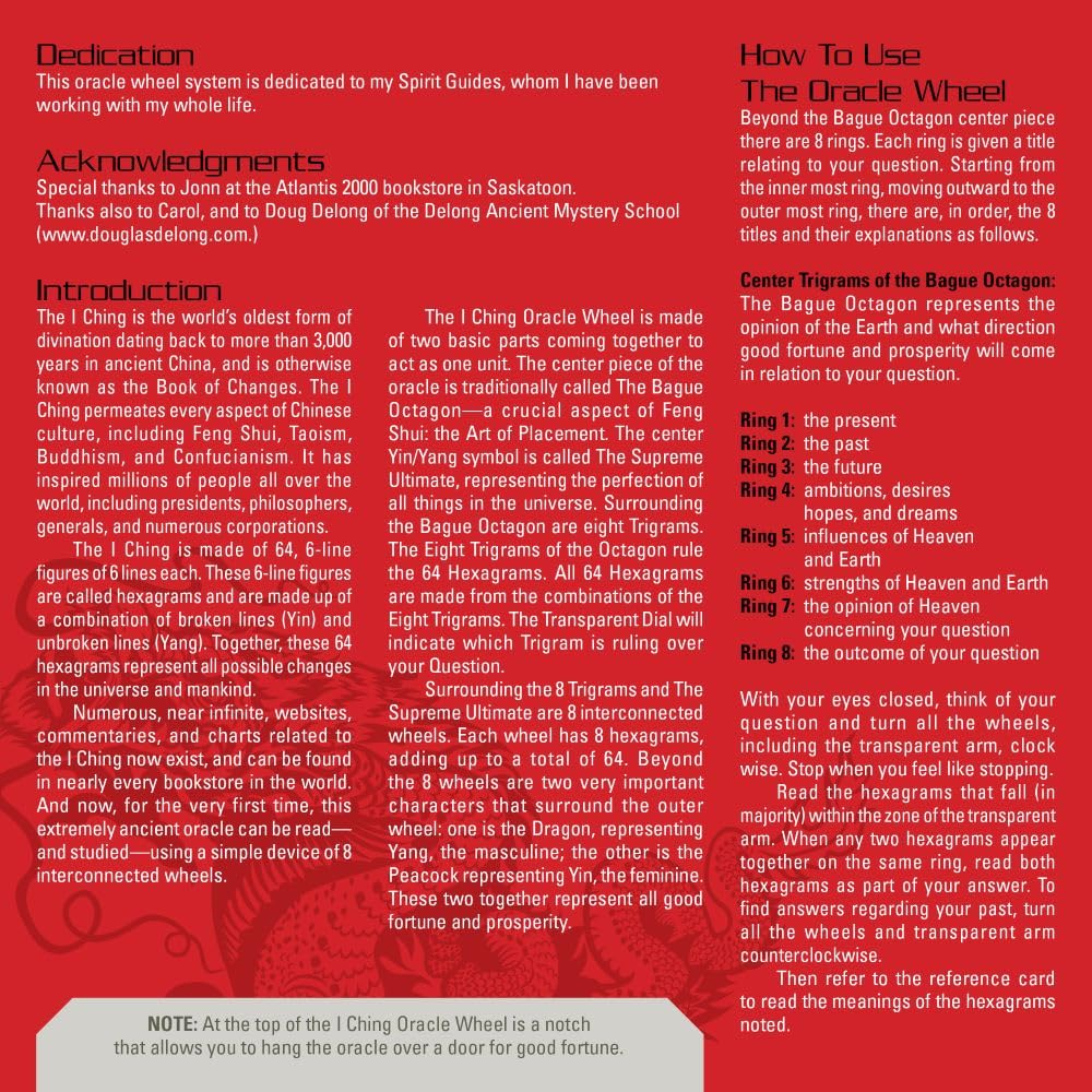 Instructions for using an I Ching Oracle Wheel on a red background