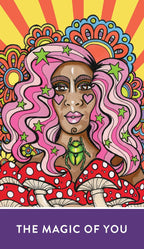 Colorful illustration of a woman with pink hair and a vibrant background with text 'The Magic of You'.