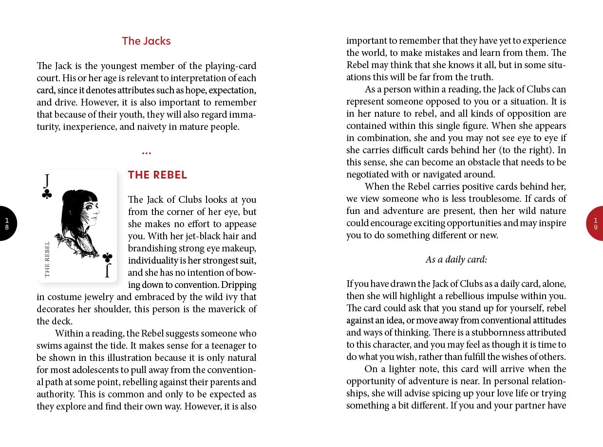 Card with text and illustration of a character labeled 'The Rebel' from a deck, with descriptive text about the card's meaning.