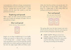Instructions on exploring card spreads for a deck, with text and two card illustrations on a beige background.