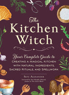 Book cover of 'The Kitchen Witch' with ingredients and tools on a dark background