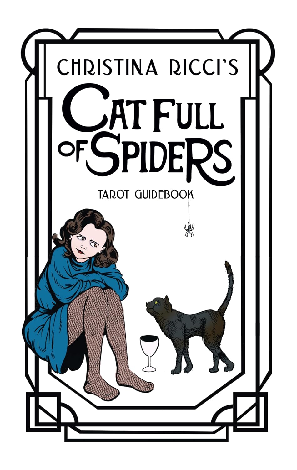Cover of 'Cat Full of Spiders' Tarot Guidebook by Christina Ricci with a woman and cat illustration.