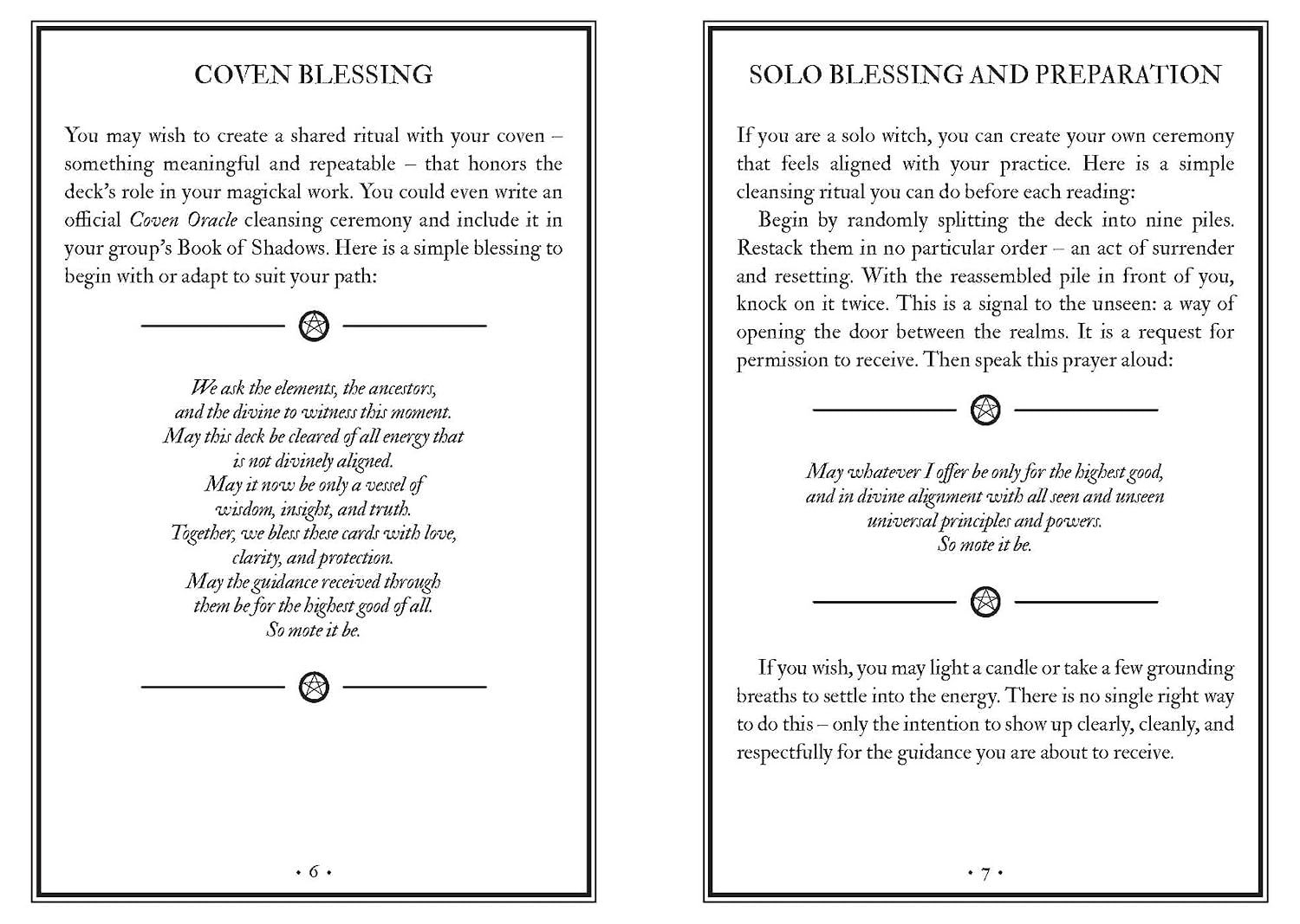 Two pages from a book or manual on coven and solo blessings and preparations.