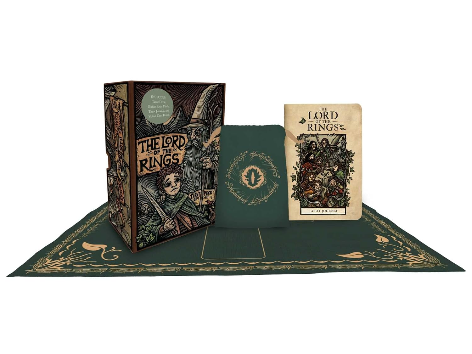 The Lord of the Rings book set with ornate cover and green base