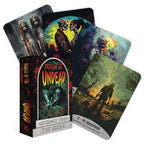 Playing cards with zombie-themed artwork on a white background