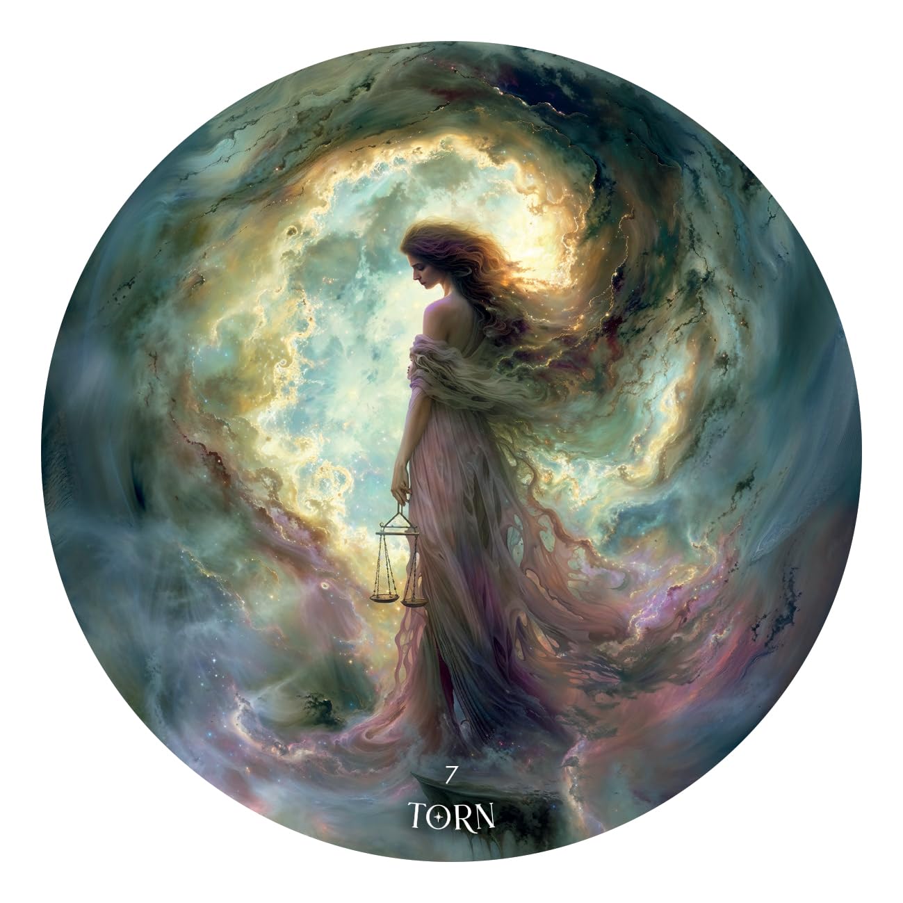 Artistic depiction of a woman holding a lantern with swirling colors and 'Torn' text.