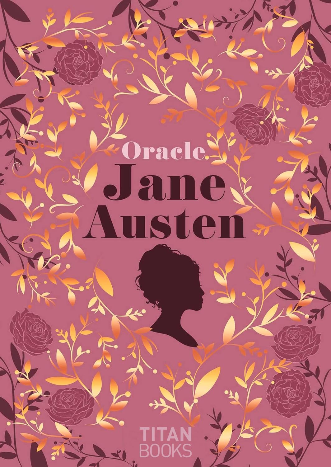 Book cover with floral design and silhouette of a woman on a pink background