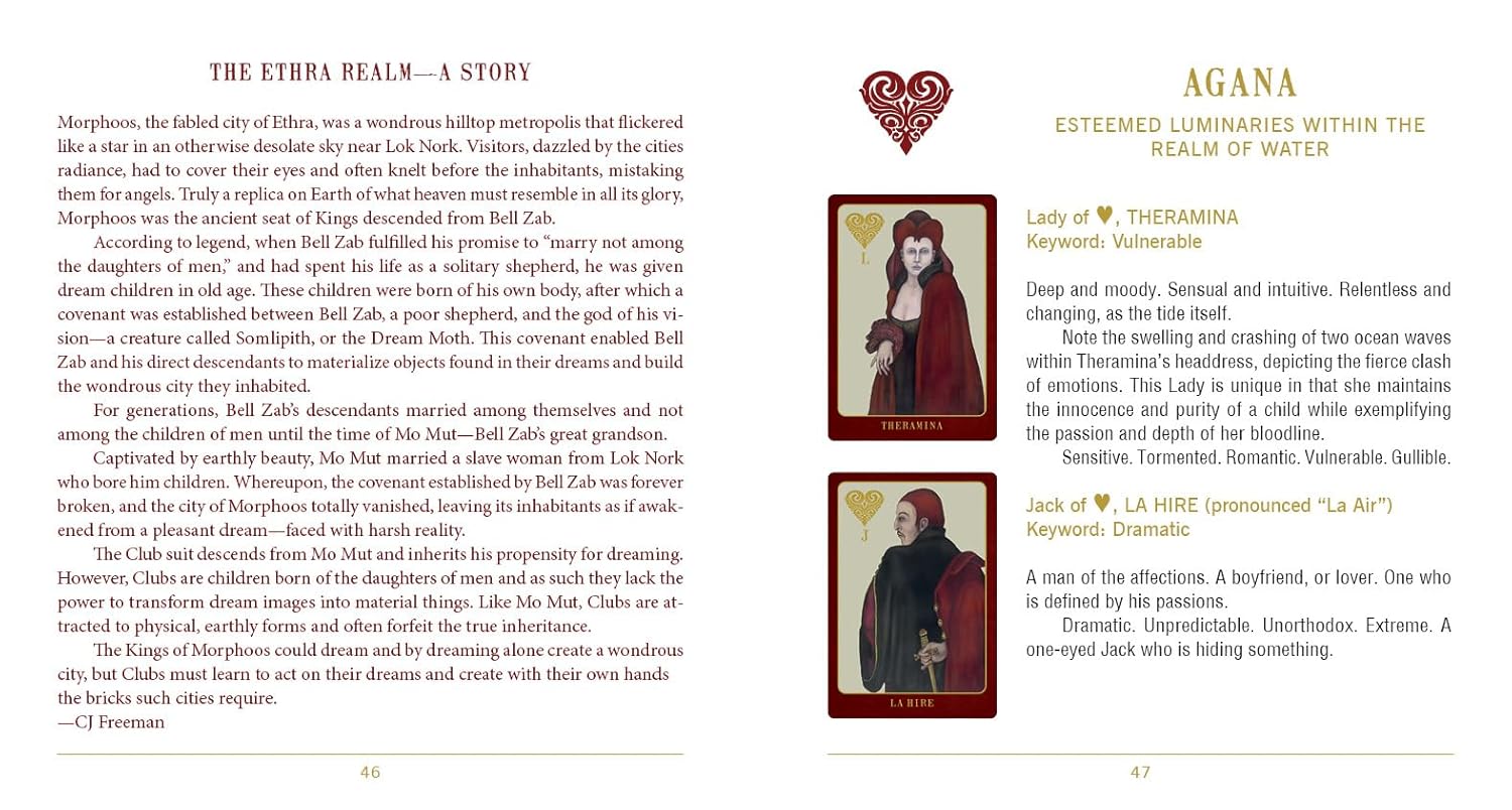 Page from a book or magazine featuring text and two cards with illustrations of characters, titled 'Agana'.