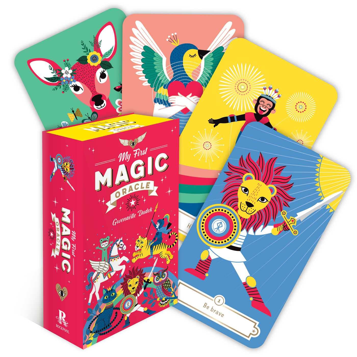 Colorful 'My First Magic Oracle' card set with a pink box on a white background