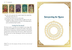 A printed page from a card deck booklet showing the 'Introduction' spread, with text about interpreting the runes and a decorative gold-bordered card design on the right. Small illustrated cards appear in the upper left.