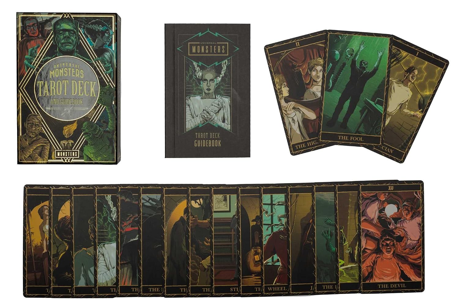 Horror-themed tarot deck with cards and packaging on a white background