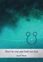 Motivational quote on a teal background with a South Node symbol.