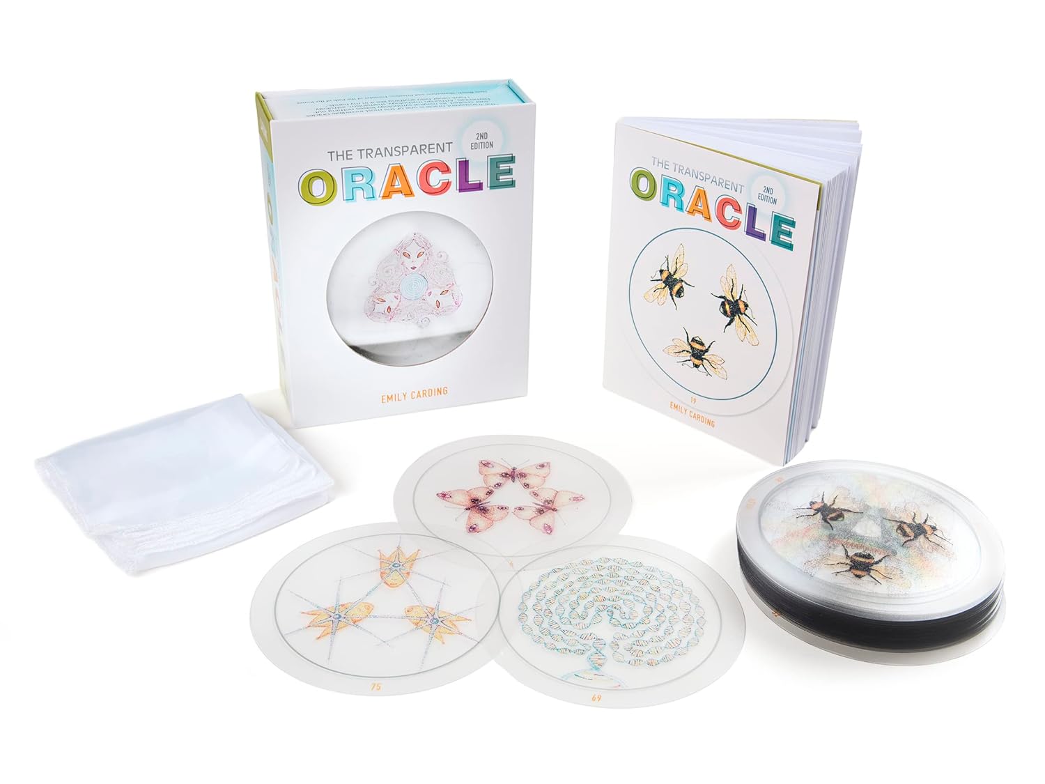 Transparent Oracle card set with packaging on a white background