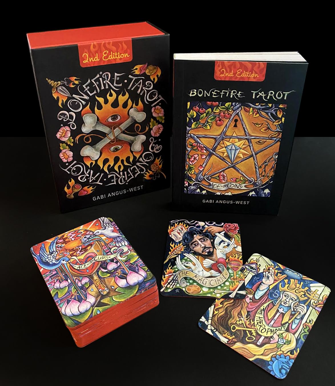 Bonfire Tarot cards with colorful artwork and '3rd Edition' label on a black background