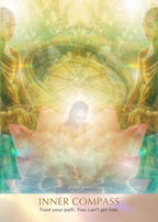 Two meditating figures with an inner compass symbol and text 'Trust your path. You can't get lost.'