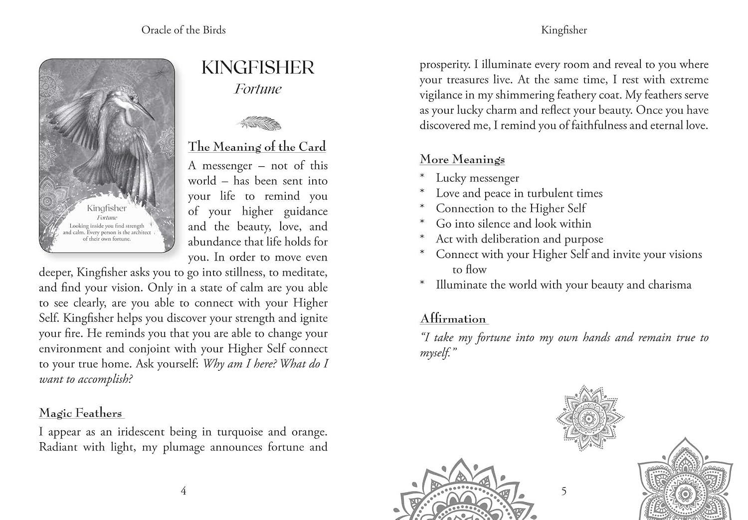Card from the Oracle of the Birds with Kingfisher illustration and descriptive text.