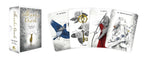 Set of tarot cards with artistic designs on a white background