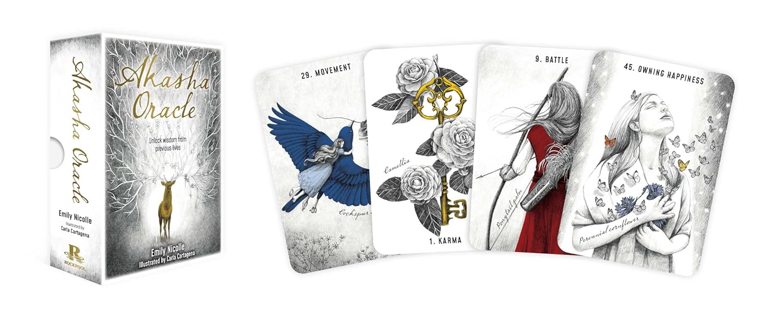 Set of tarot cards with artistic designs on a white background