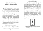Book page with text on casting an oracle and a card illustration.