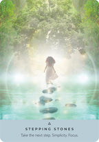Woman walking on stepping stones in a forest with a quote about taking the next step.