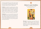 An interior page from a book or booklet with printed text on an off-white background and a small colorful illustration in the lower right. The page has a warm beige border and appears to be a printed wisdom or spiritual guide page titled 'Listen to your intuition.