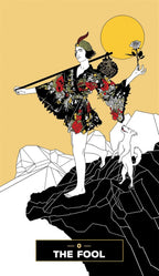 Illustration of a character labeled 'The Fool' with a stylized background