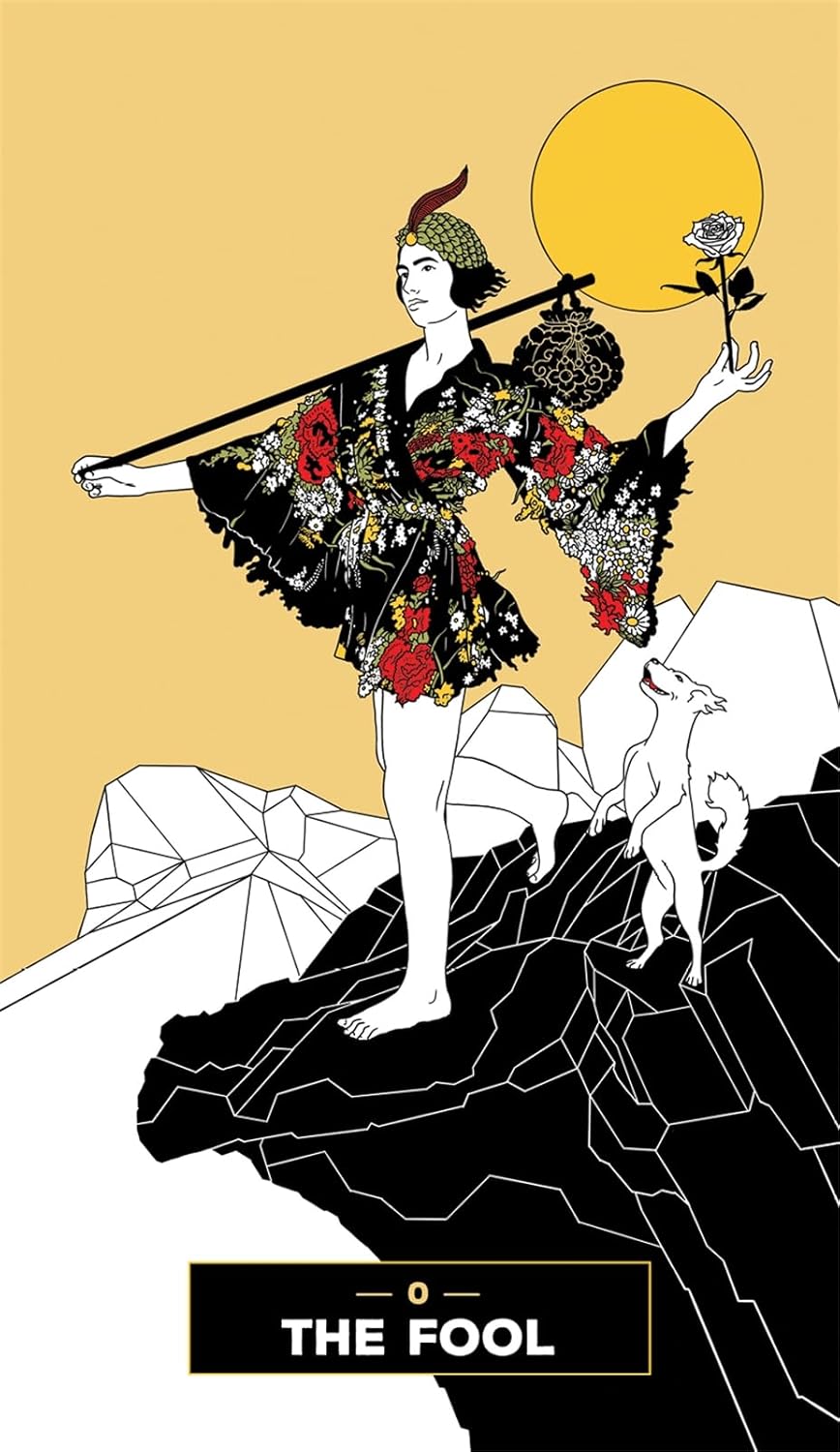 Illustration of a character labeled 'The Fool' with a stylized background