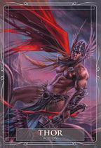 Illustration of Thor in warrior attire with a red cape against a dark background