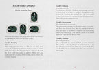 Page from a book or guide showing four card spreads with descriptions and images of zombies.