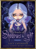 Book cover of 'Oracle of Shadows & Light' with a fairy illustration and dark background