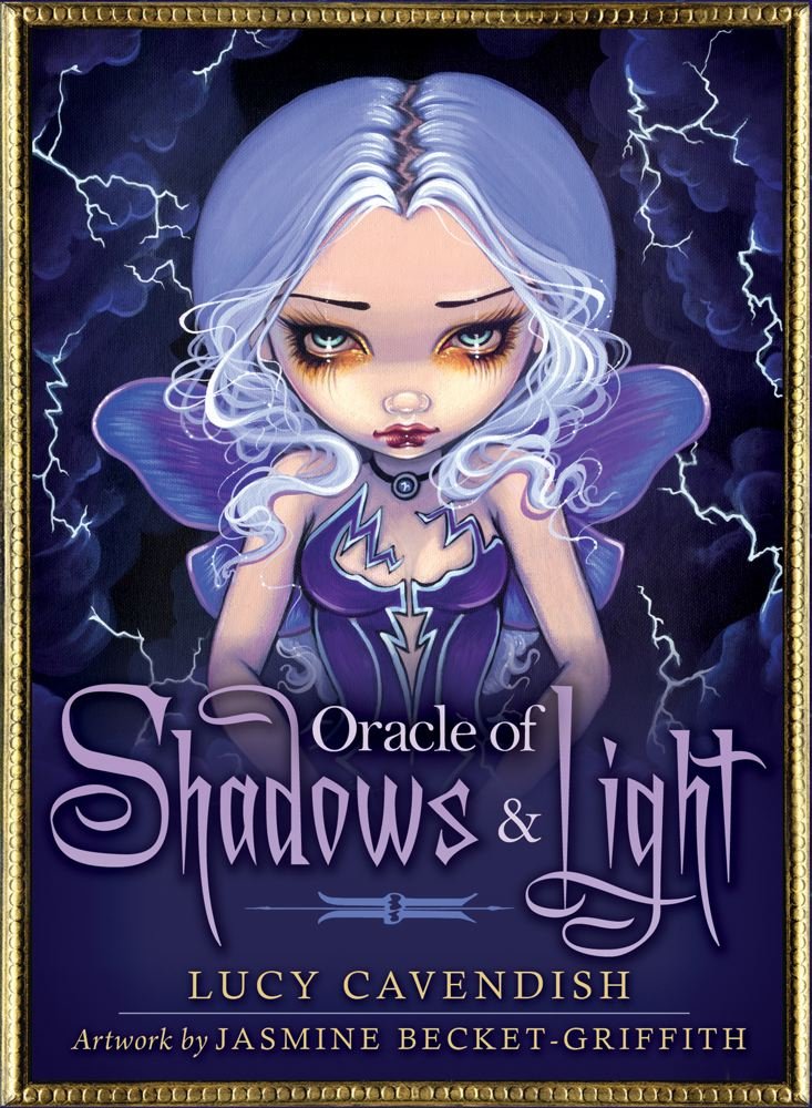 Book cover of 'Oracle of Shadows & Light' with a fairy illustration and dark background