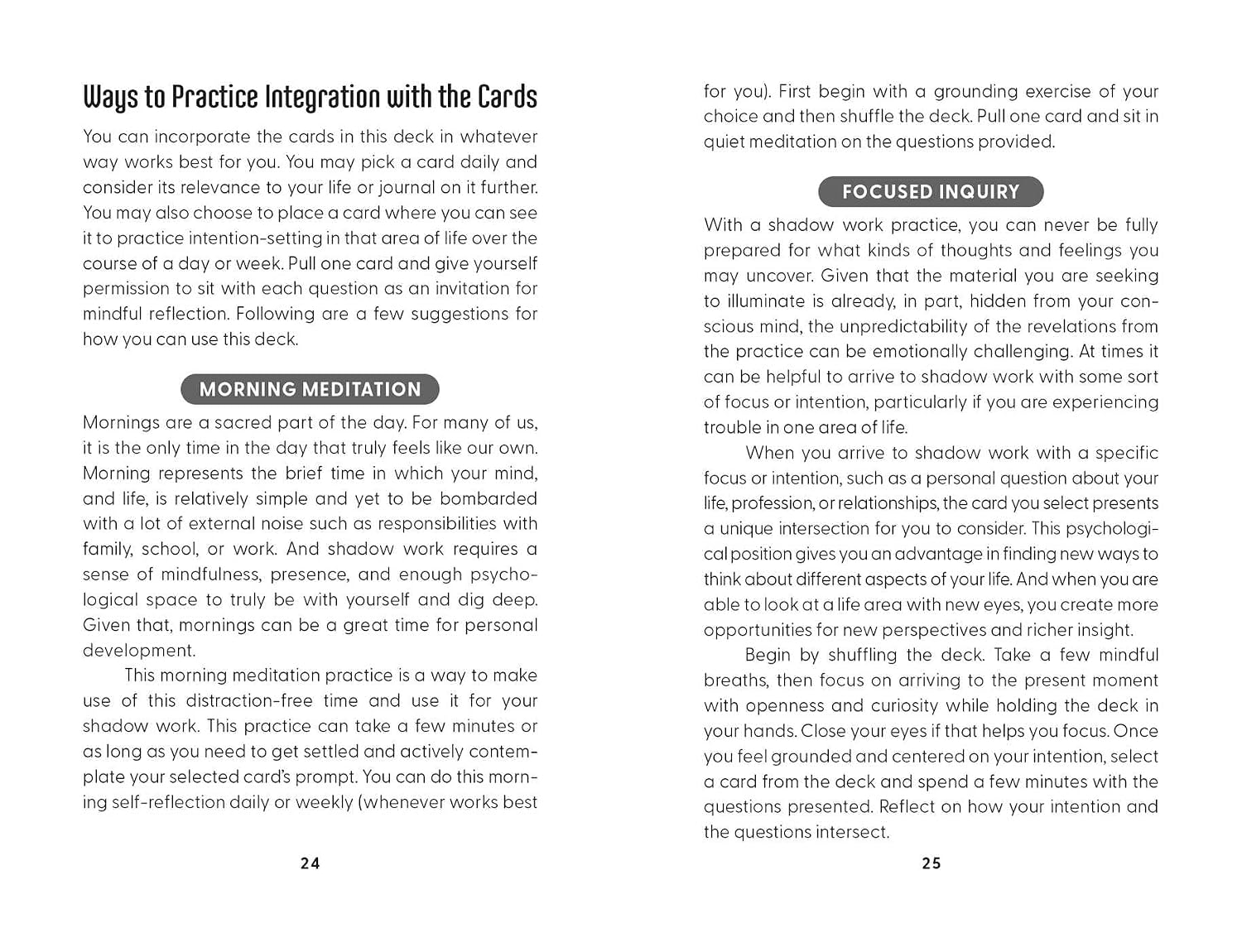 Page from a book or guide on using cards for meditation and integration, with text and a card icon.