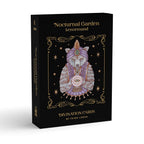 Nocturnal Garden Lenormand divination cards packaging with a wolf illustration on a black background.